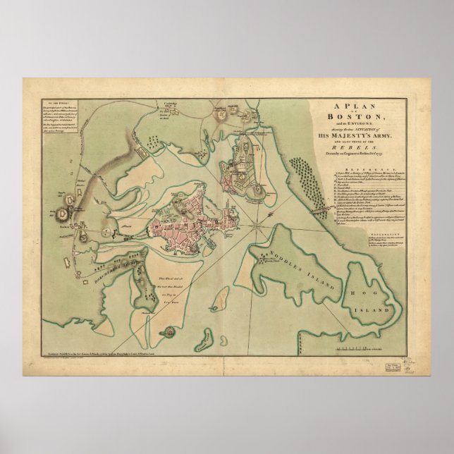 Karta i Boston, Förenade kungariket, 1776 Poster (Framsidan)