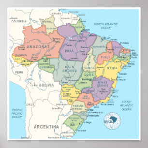 Karta i Brasilien Poster