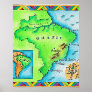 Karta i Brasilien Poster