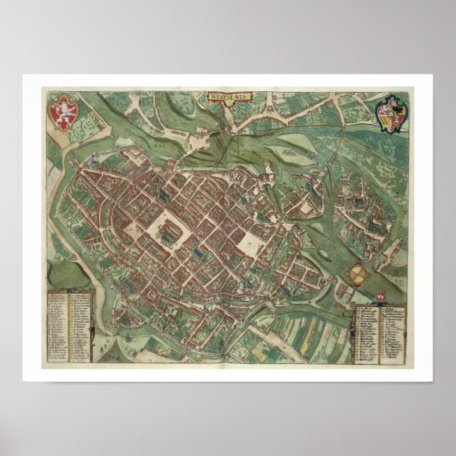 Karta i Bratislava från Civitates Orbis Terrarum Poster (Framsidan)