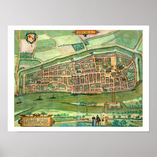 Karta i Bremen från Civitates Orbis Terrarum av Poster (Framsidan)