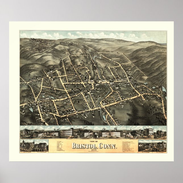 Karta i Bristol, Connecticut från 1878 Poster (Framsidan)