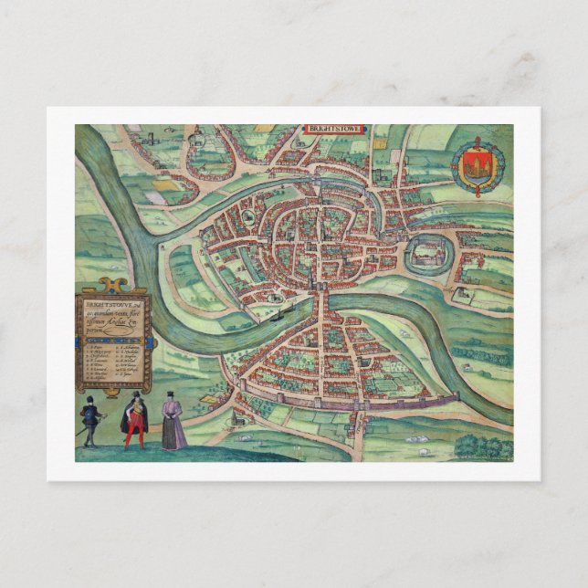 Karta i Bristol från "Civitates Orbis Terrarum" av Vykort (Framsida)