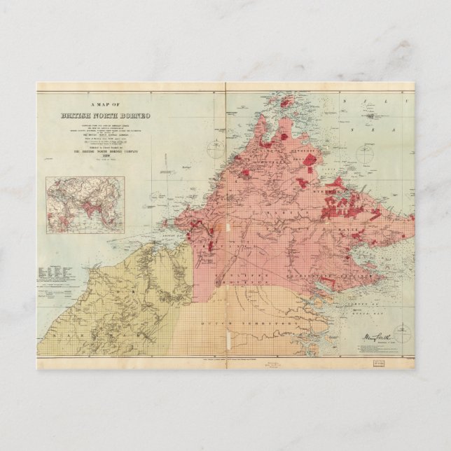 Karta i British North Borneo (1899) Vykort (Framsida)