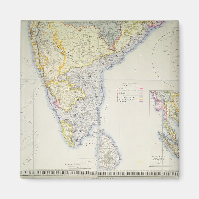 Karta i British Southern India, 1872 Magnet (Framsidan)