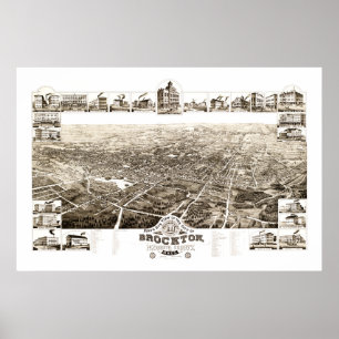 Karta i Brockton, Massachusetts 1882 Poster