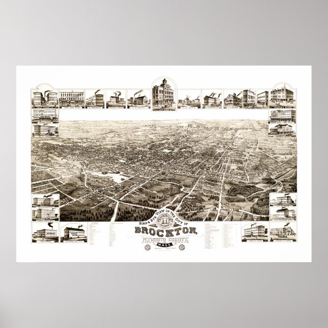 Karta i Brockton, Massachusetts 1882 Poster (Framsidan)
