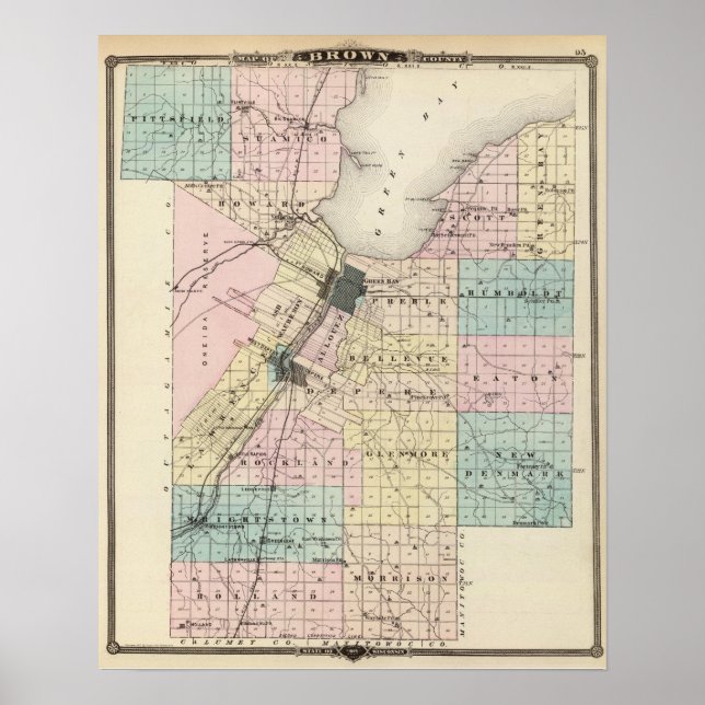 Karta i Brown County, delstaten Wisconsin Poster (Framsidan)