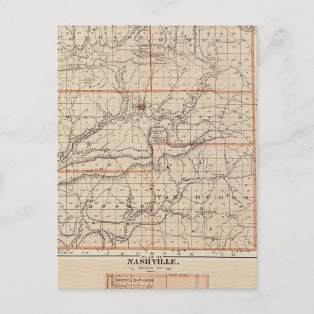 Karta i Brown County med Nashville-planen Vykort (Framsida)