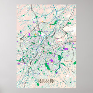 Karta i Bryssel, Belgien Poster