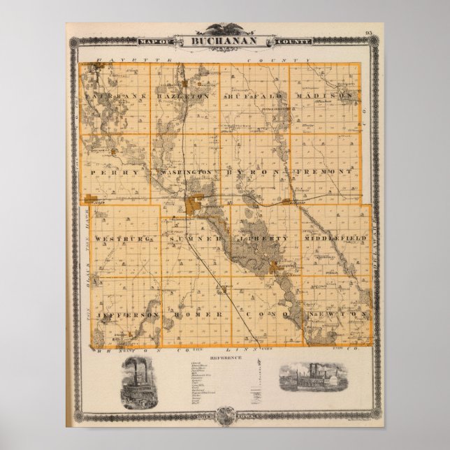 Karta i Buchanan County, Iowa Poster (Framsidan)