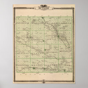 Karta i Butler County, Iowa Poster