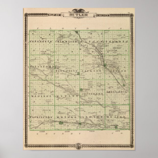 Karta i Butler County, Iowa Poster (Framsidan)