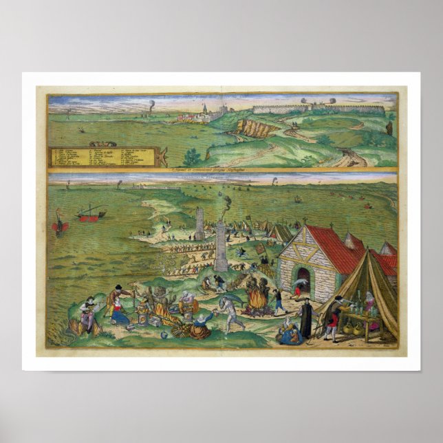 Karta i Cadiz, från "Civitates Orbis Terrarum" av  Poster (Framsidan)