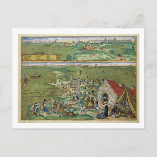 Karta i Cadiz, från "Civitates Orbis Terrarum" av  Vykort (Framsida)
