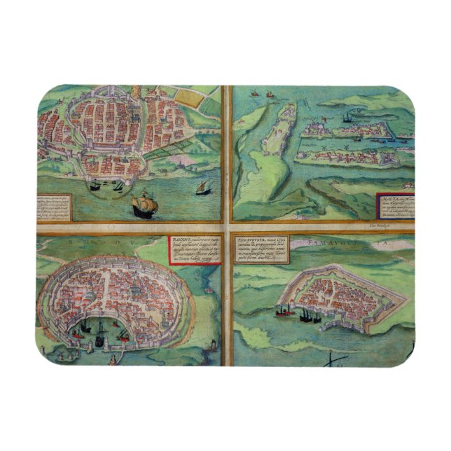 Karta i Calais, Malta, Rhodes och Famagusta från Magnet (Horisontell)
