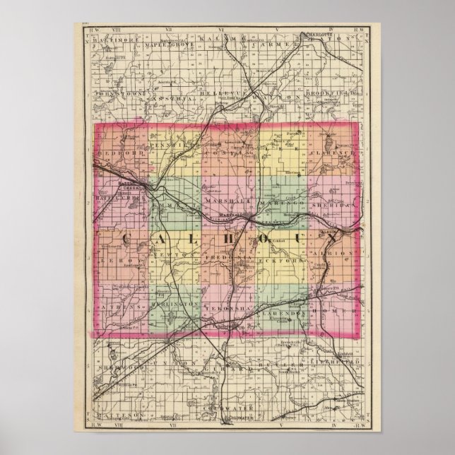 Karta i Calhoun County, Michigan Poster (Framsidan)