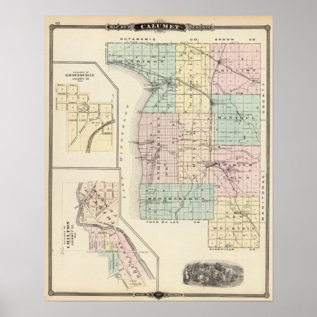 Karta i Calumet County, delstaten Wisconsin Poster (Framsidan)