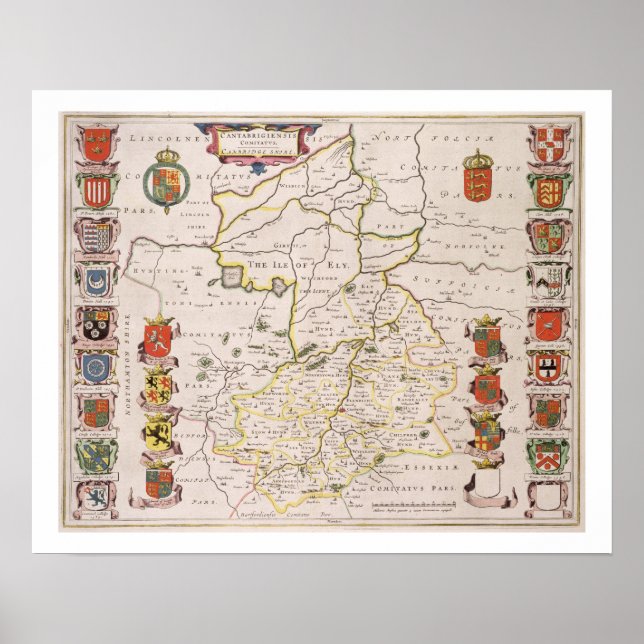 Karta i Cambridgeshire, publicerad i Amsterdam, 16 Poster (Framsidan)