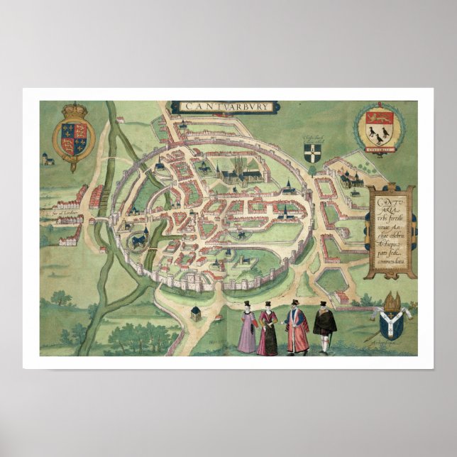 Karta i Canterbury, från Civitates Orbis Terrarum Poster (Framsidan)