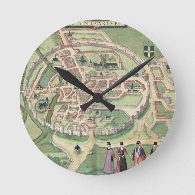 Karta i Canterbury, från Civitates Orbis Terrarum Rund Klocka (Framsida)