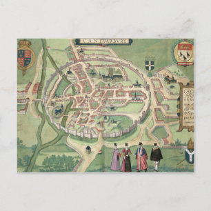 Karta i Canterbury, från Civitates Orbis Terrarum Vykort