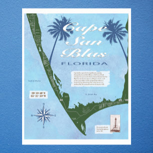 Karta i Cape San Blas Florida Poster