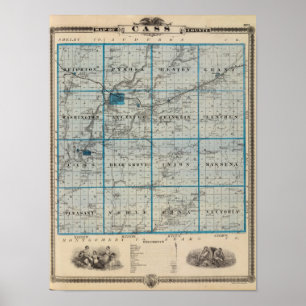 Karta i Cass County, delstaten Iowa Poster