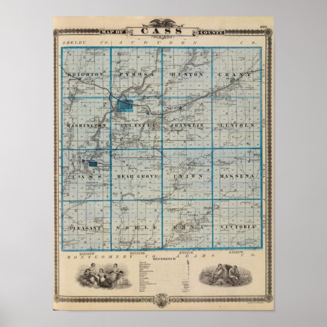 Karta i Cass County, delstaten Iowa Poster (Framsidan)