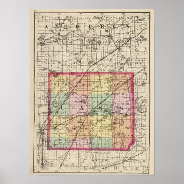 Karta i Cass County, Michigan Poster (Framsidan)