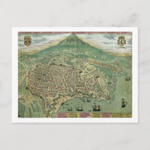 Karta i Catania, från Civitates Orbis Terrarum av Vykort
