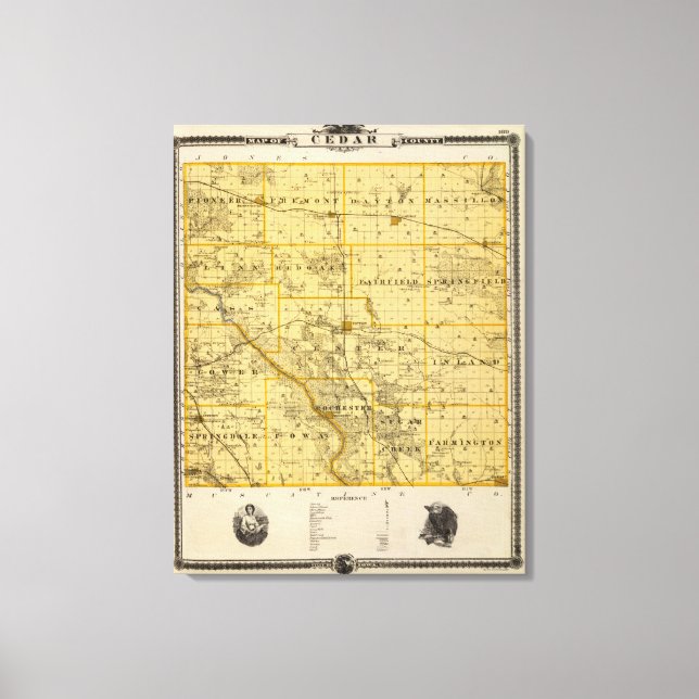 Karta i Cedar County, delstaten Iowa Canvastryck (Framsida)