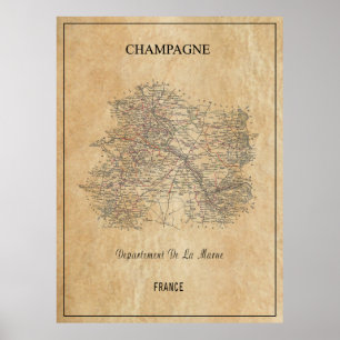 KARTA i CHAMPAGNE-REGIONEN FRANKRIKE 1852 Poster