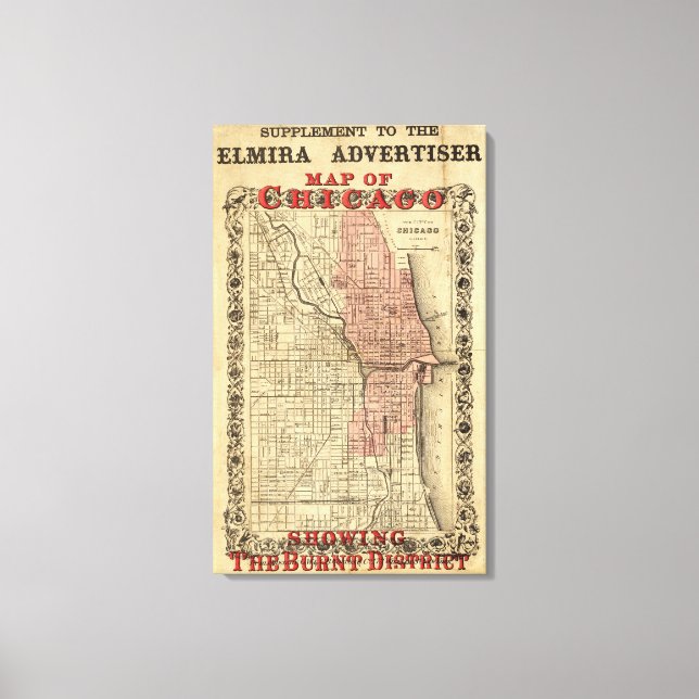 Karta i Chicago som visar brinndistriktet Canvastryck (Framsida)