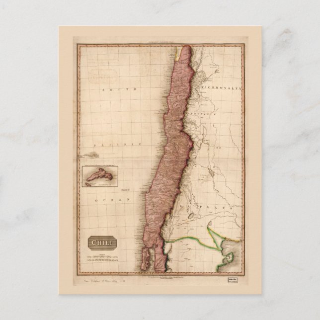 Karta i Chile (1818) Vykort (Framsida)