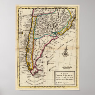 Karta i Chili, Patagonia, La Plata Poster