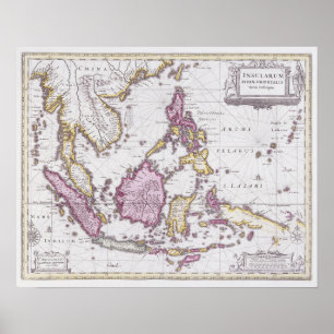 Karta i China och Indonesien 1710 Poster