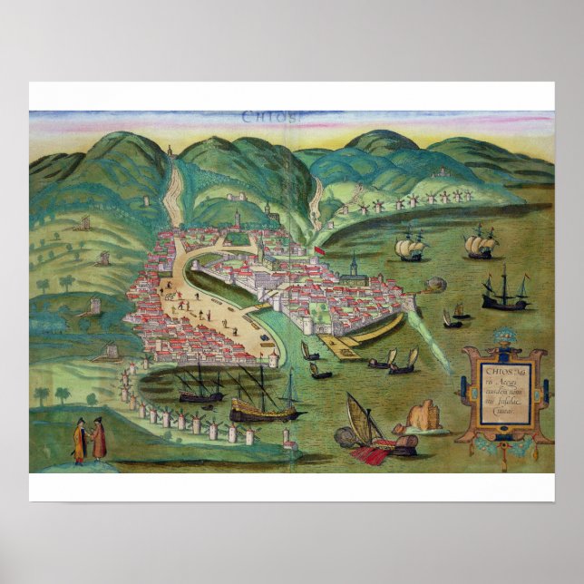 Karta i Chios, från "Civitates Orbis Terrarum" av  Poster (Framsidan)