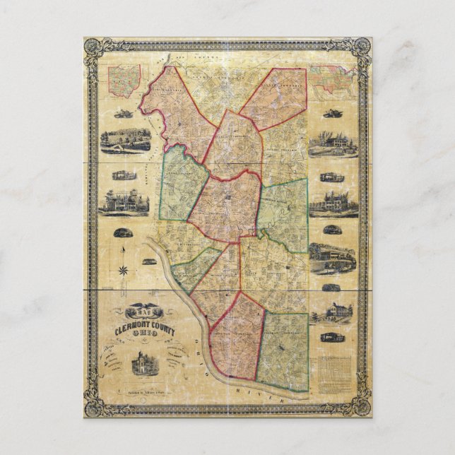 Karta i Clermont County Ohio (1857) Vykort (Framsida)