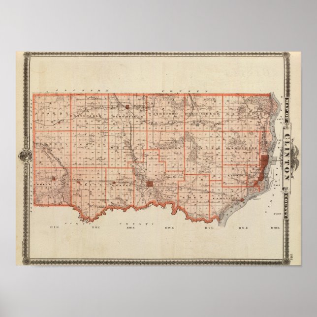 Karta i Clinton County, delstaten Iowa Poster (Framsidan)