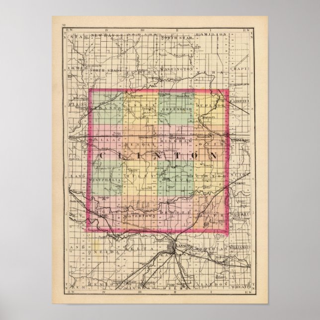 Karta i Clinton County, Michigan Poster (Framsidan)