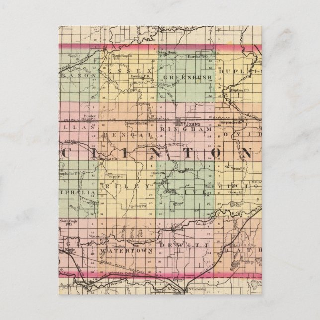 Karta i Clinton County, Michigan Vykort (Framsida)