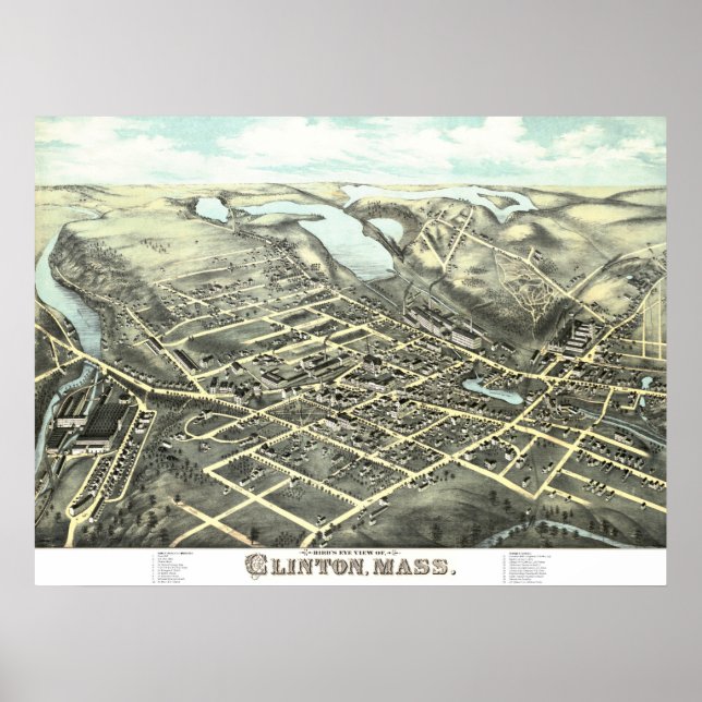 Karta i Clinton, Massachusetts från 1876 Poster (Framsidan)