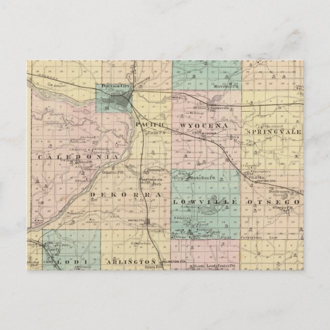 Karta i Columbia County, delstaten Wisconsin Vykort (Framsida)