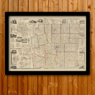 Karta i Columbus, Ohio & Franklin Poster