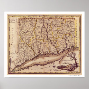 Karta i Connecticut av Carey 1795 Poster