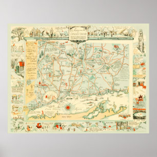 Karta i Connecticut från 1926 Poster