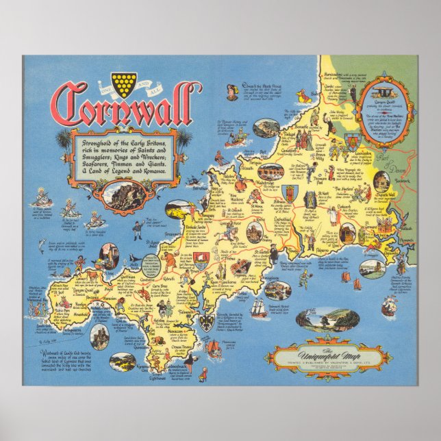 Karta i Cornwall, England Poster (Framsidan)