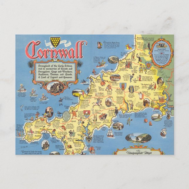 Karta i Cornwall, England Vykort (Framsida)
