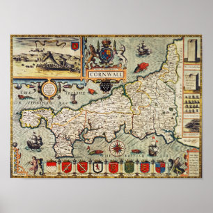 Karta i Cornwall Poster